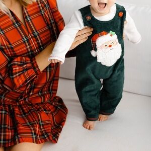 Mud Pie Festive Green Santa Overalls